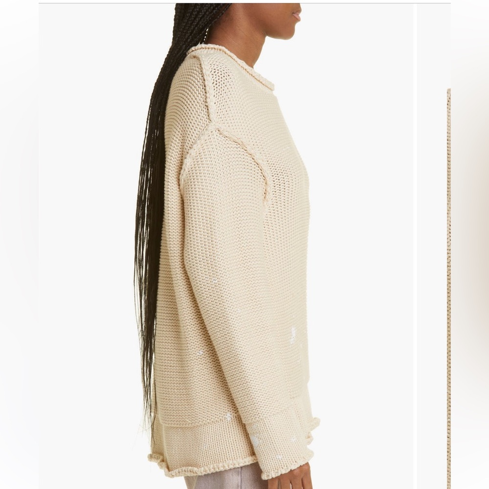 R13 Women's Beige Boxy paint splatter rolled edge Knit Sweater - Picture 4 of 7